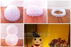 DIY snowman made from plastic cups step by step - instructions with photos and videos